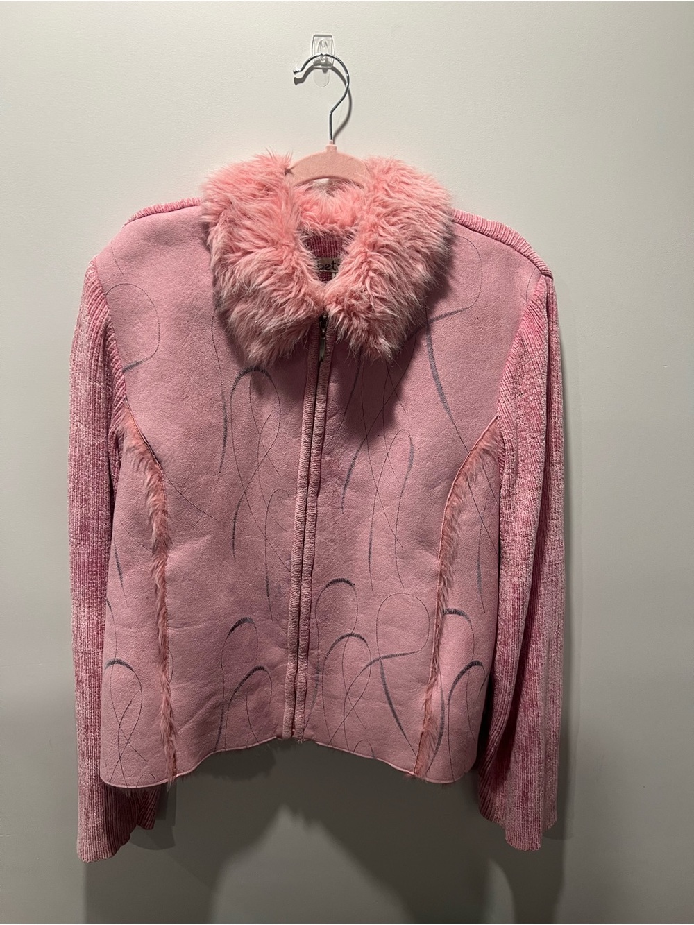 Women's Pink Teddy Jacket with Faux Fur Collar